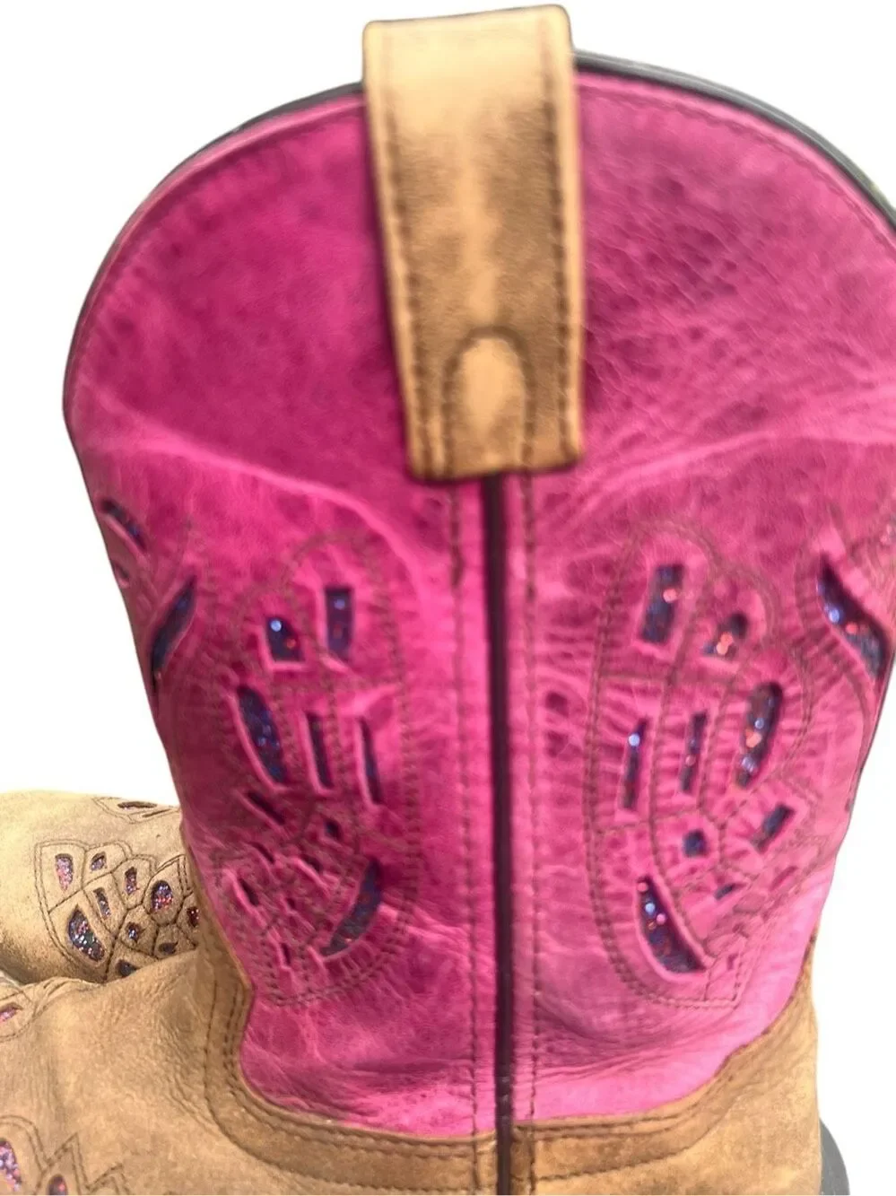 Shyanne Girls 3 Chloe pink glitter brown square toe western cowgirl boots